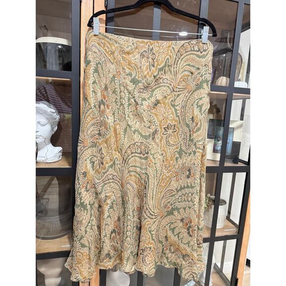 Vintage Ralph Lauren 3x 100% Silk flowy Gypsy Paisley Pull-on Skirt midi plus - Picture 1 of 10